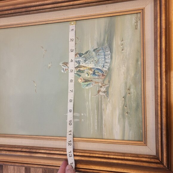 Family on Beach Oil on canvas by K Scheffer Signed. Framed Original - Picture 12 of 12